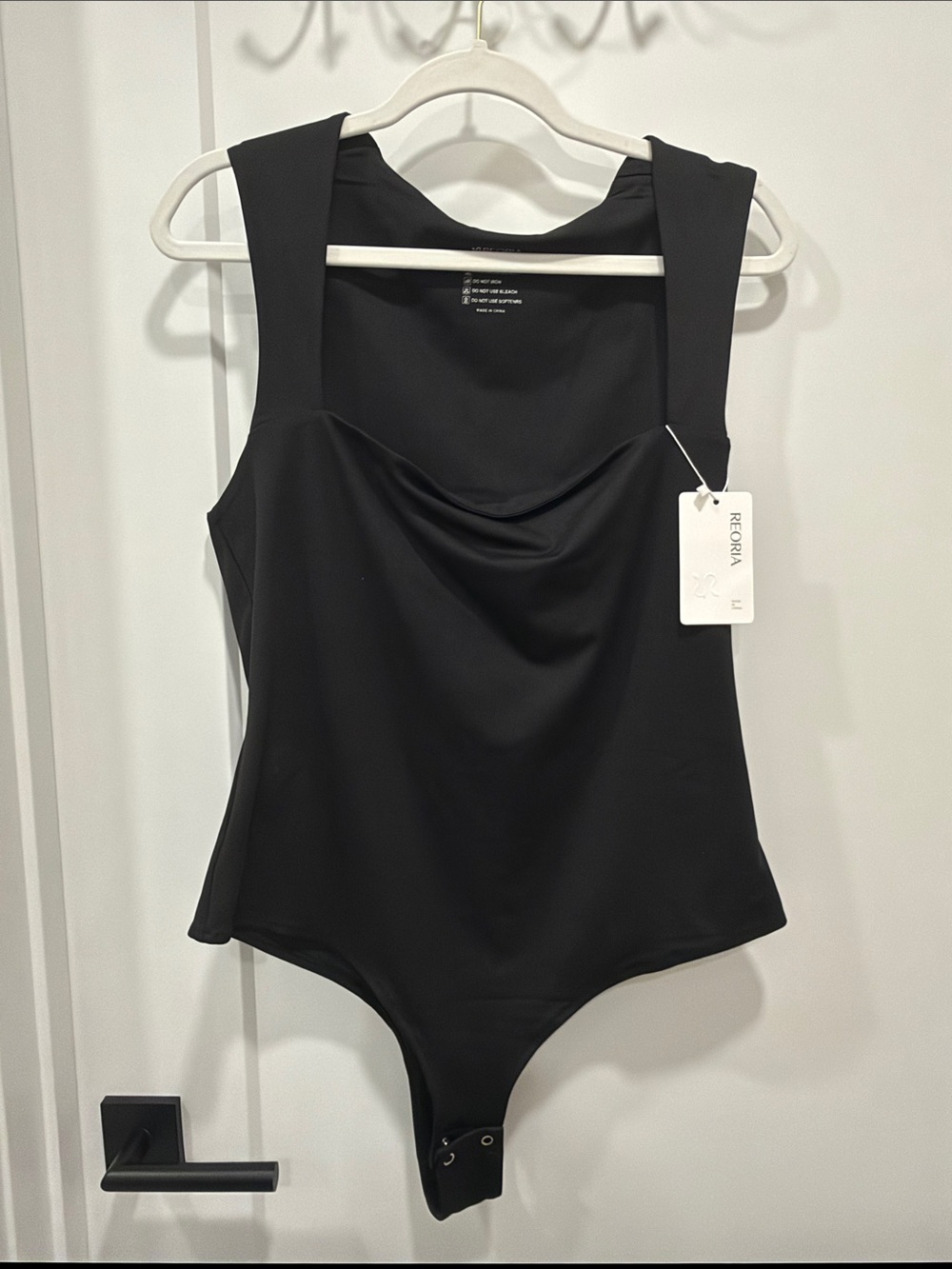ReoRia Black Square-Neck One-Piece Swimsuit with Wide Straps